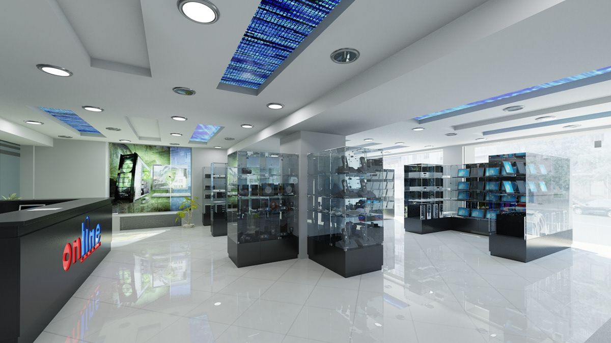 Interior computer shop Render mental ray