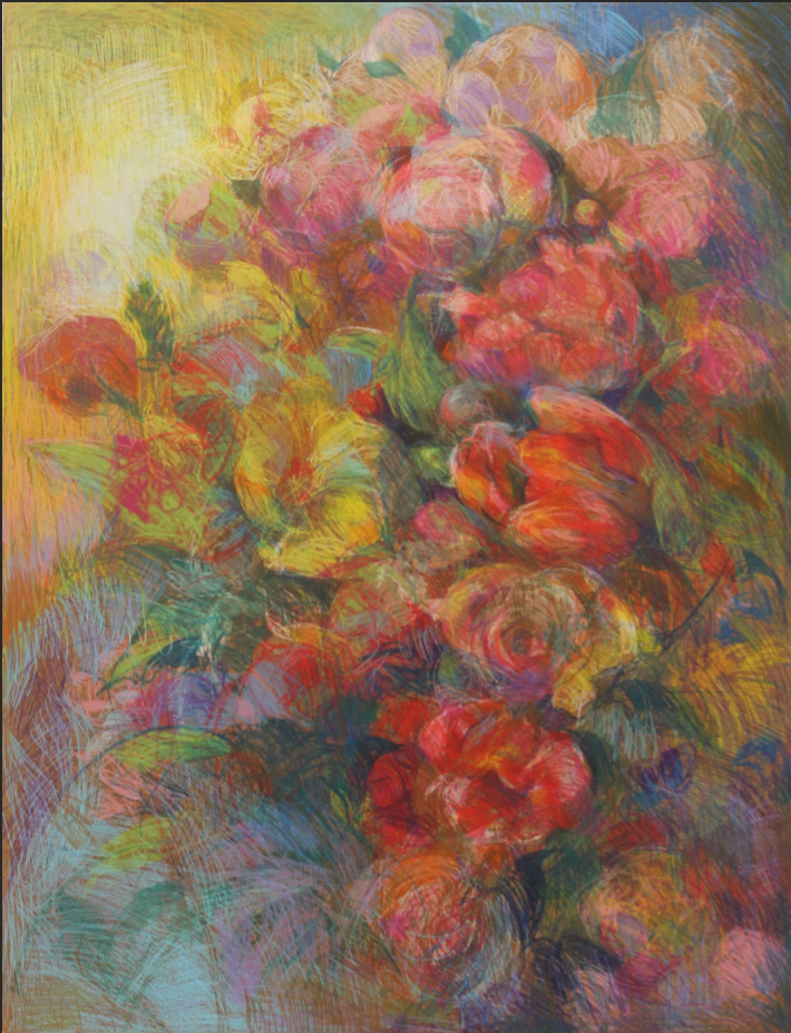 Flowers colors masonite Color experiment  color drawing crayon