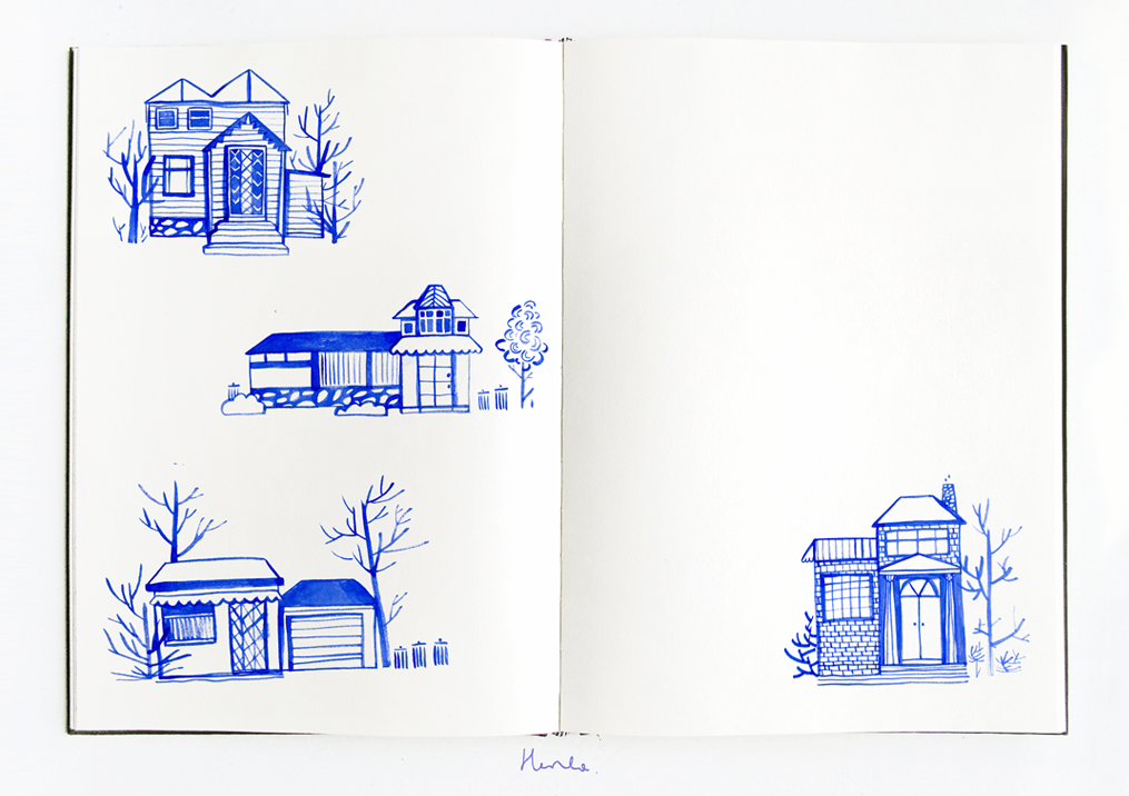 sketchbook sketches for children book Travel town gouache ink pattern