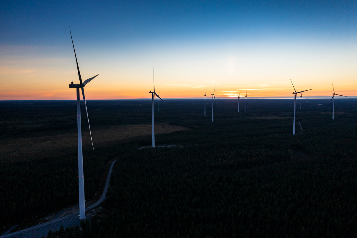 Image of a windfarm at sunset near Kannus, Finland. 