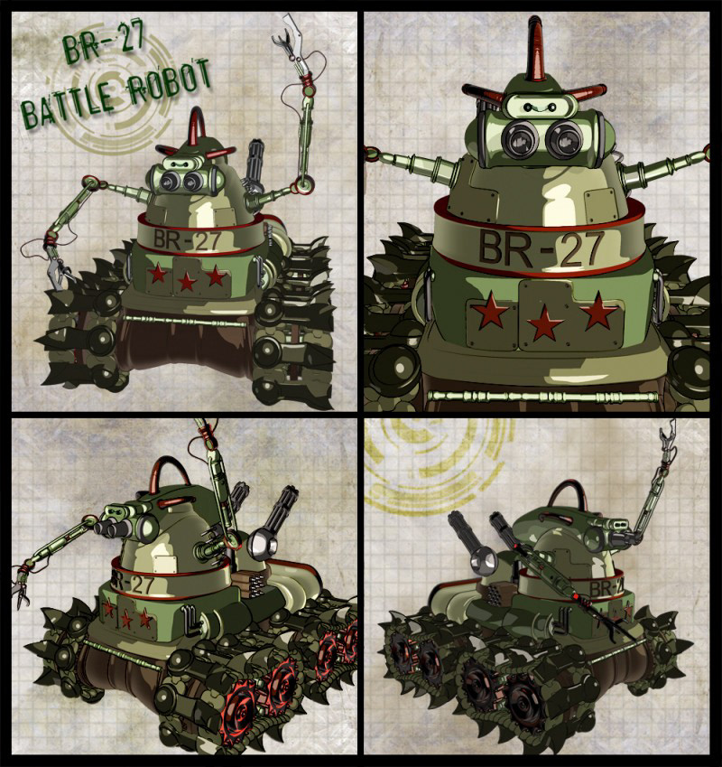 robot Tank battle cartoon Character cel shading Cel-Shading