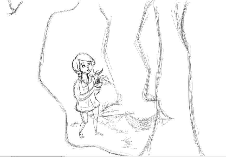 flame fire woods forest girl concept art