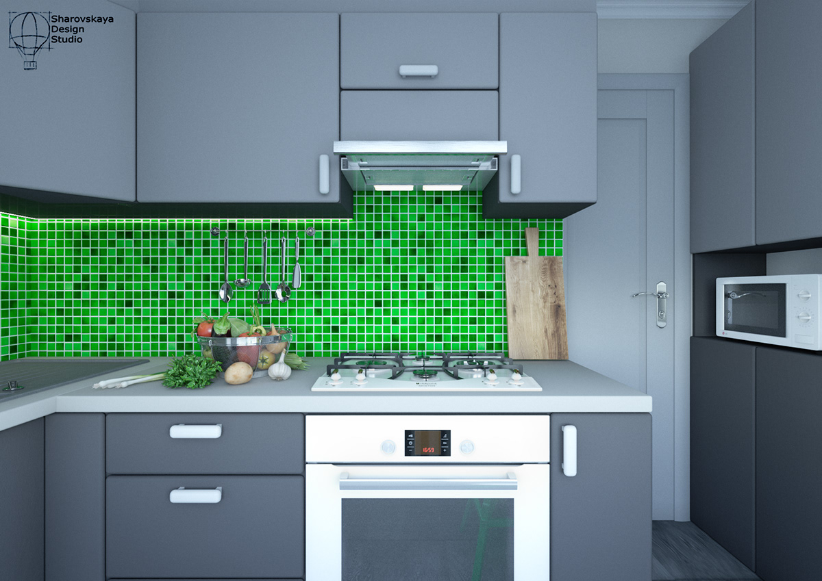 grey green kitchen modern small kitchen birds