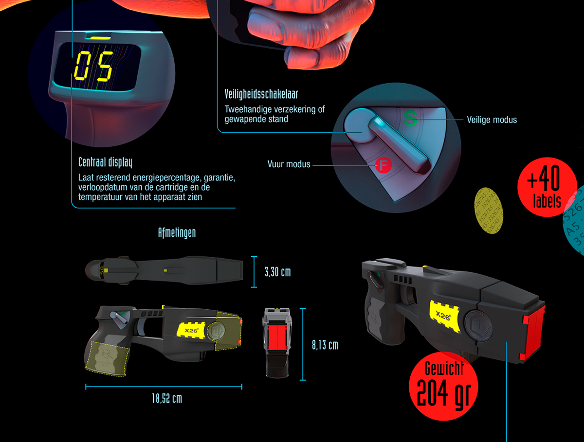 CGI Taser Gun infographics information graphics 3D modo Illustrator visual storytelling graphic visualizacion