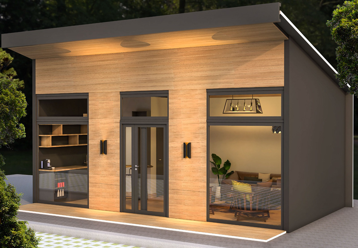 tiny house Woodhouse architecture Render 3D interior design  Smallhouse