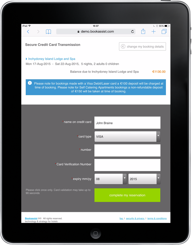 Booking Engine tablet Responsive