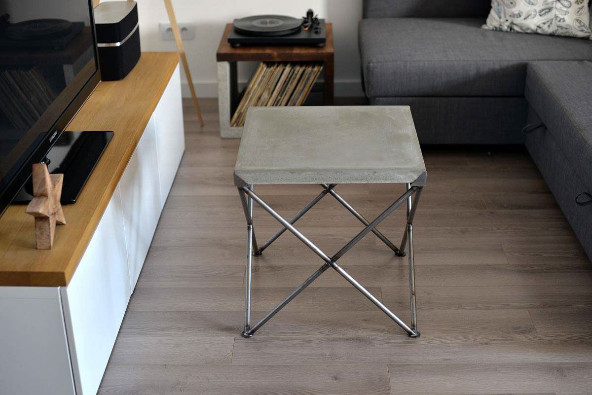 table coffee table wood oak wood concrete architectural concrete metal change tops