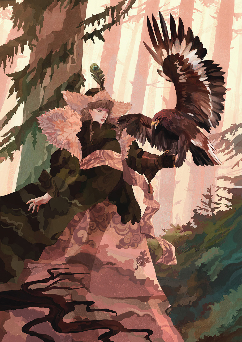 hunter eagle Character challenge huntress fantasy ILLUSTRATION  mongolian CDChallenge forest