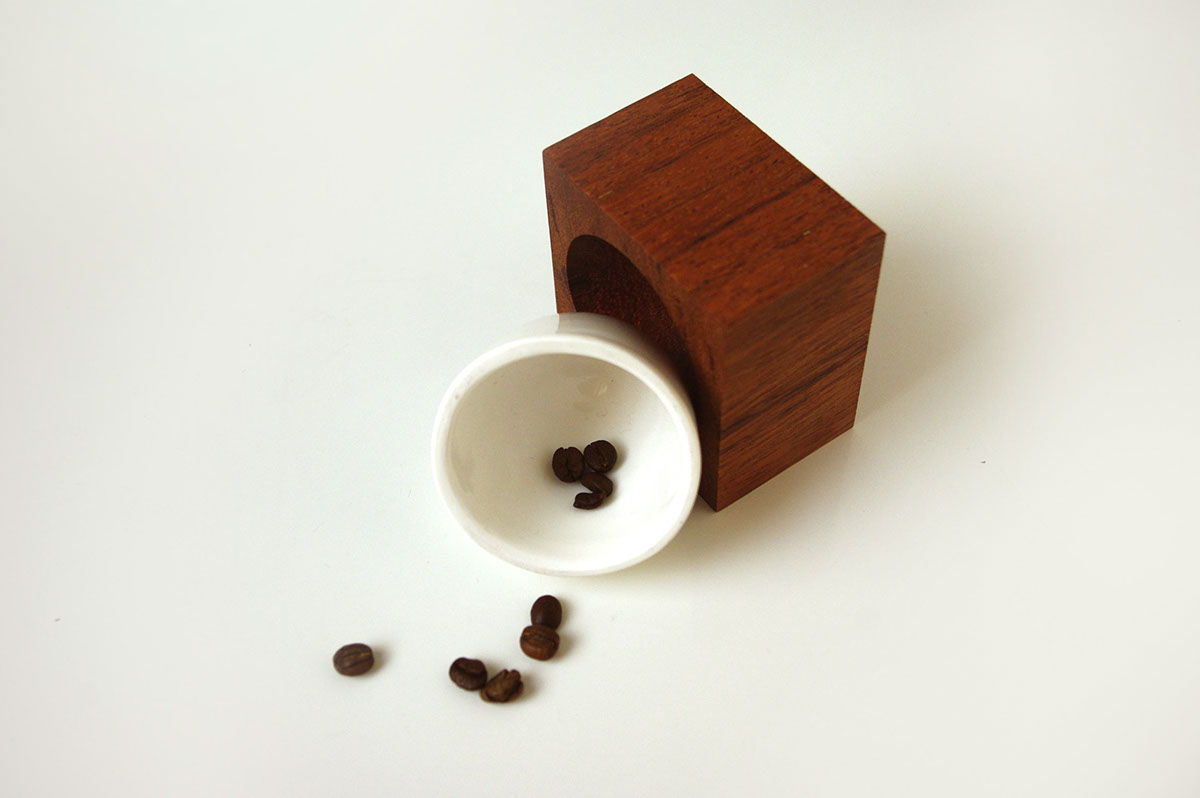 cup espresso ceramic porcelain White Coffee fast express wood turning merbau wood experimental faster process product