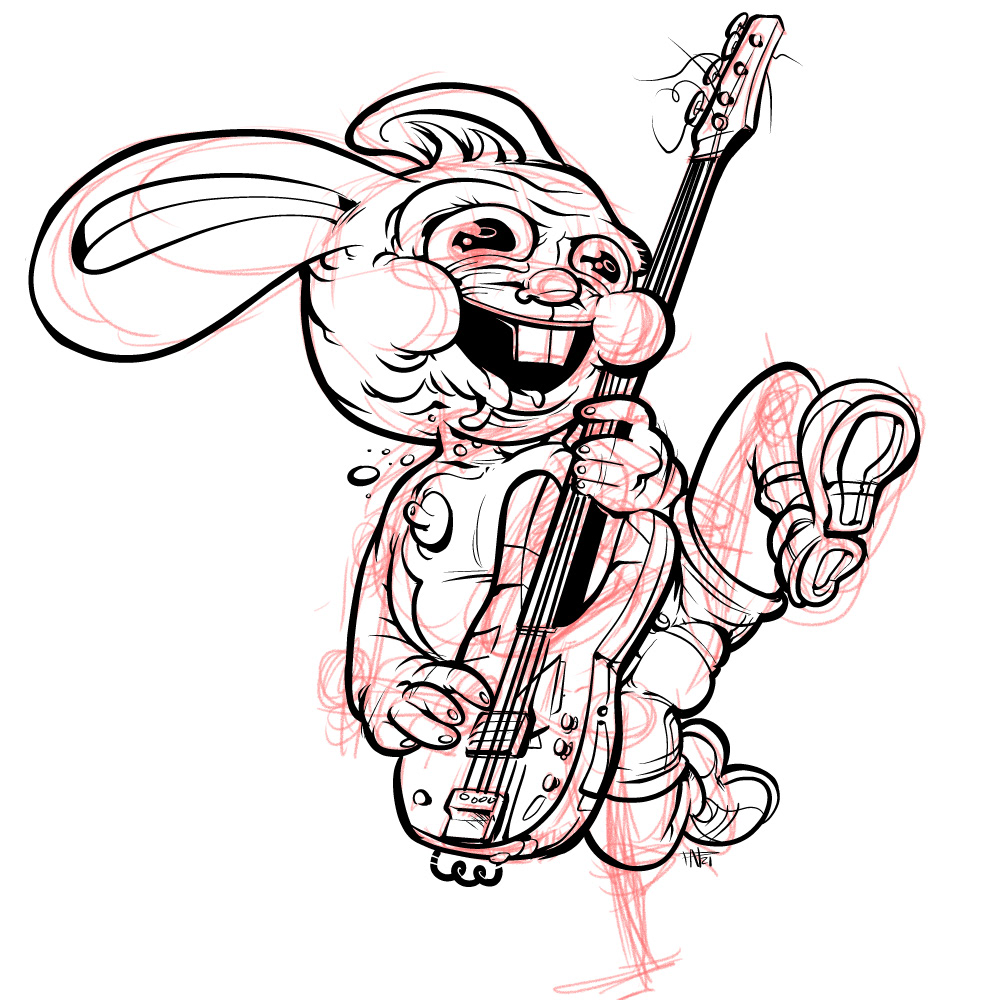 art artwork bass bunny cartoon Character Drawing  ILLUSTRATION  music Retro
