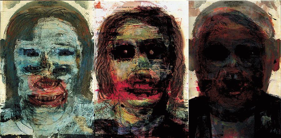 gallery art portrait face ugly series human society Mix media painting  