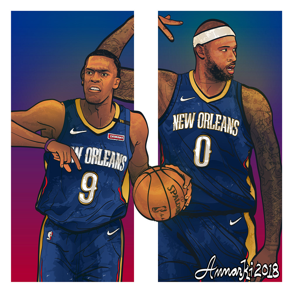 ILLUSTRATION  New Orleans Pelicans Anthony Davis DeMarcus Cousins  Jrue Holiday Nikola Mirotic Etwaun Moore Rajon Rondo Fan Art NBA Art