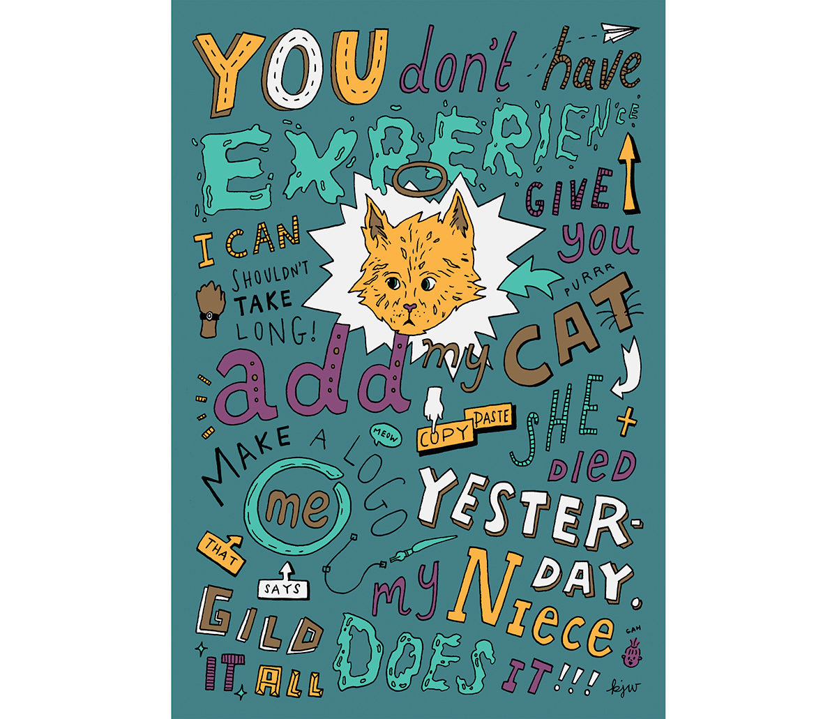 Editorial Illustration XXIID publication words Quotes hand-lettering lettering type Cat humor