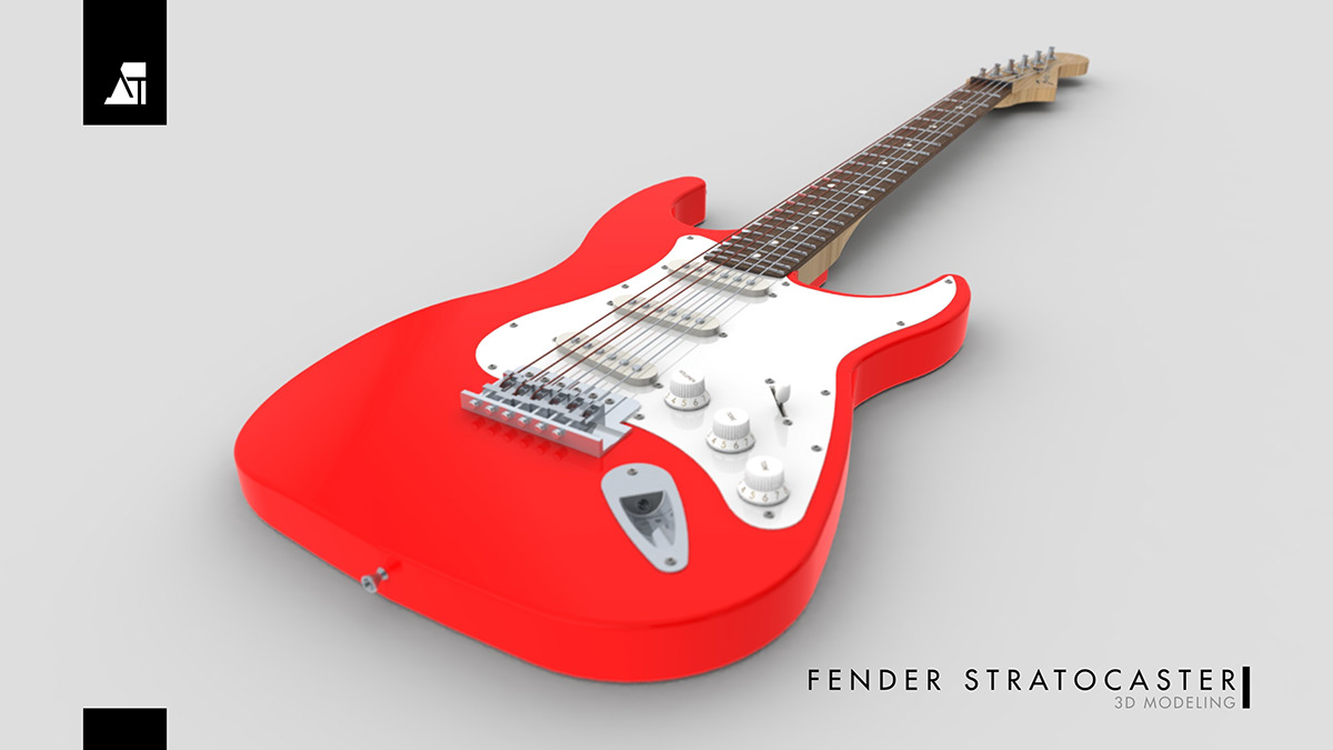 solid Solidworks Solid Works  Fender Strato Strat stratocaster guitar Musical instrument model Guitarra  Graphic design industrial