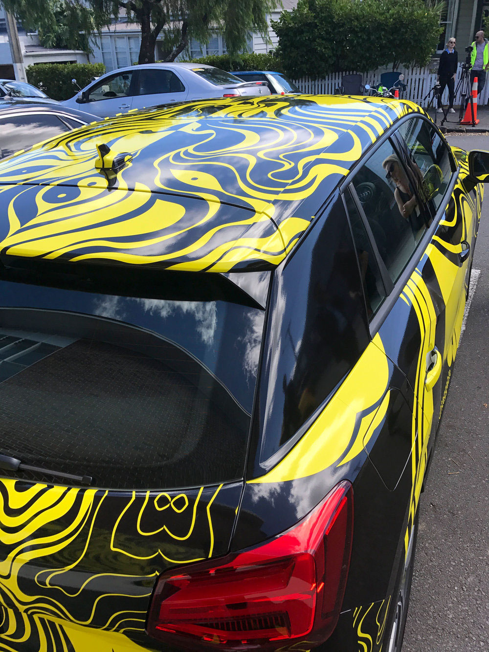 Mural Audi car pshychedelic yellow tiger faces art painting   Carwrap