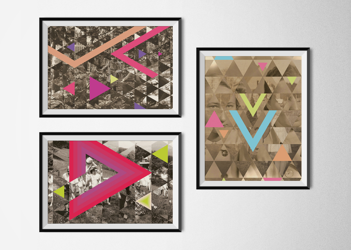 Retro pattern collage triangle foto geometry portrait series family art deco