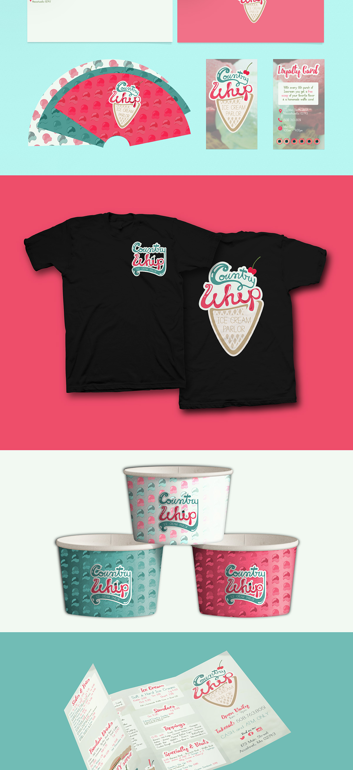 Adobe Portfolio CountryWhip country whip icecream ice cream logo pink blue yummy diner parlor Rebrand Brttny.Creative