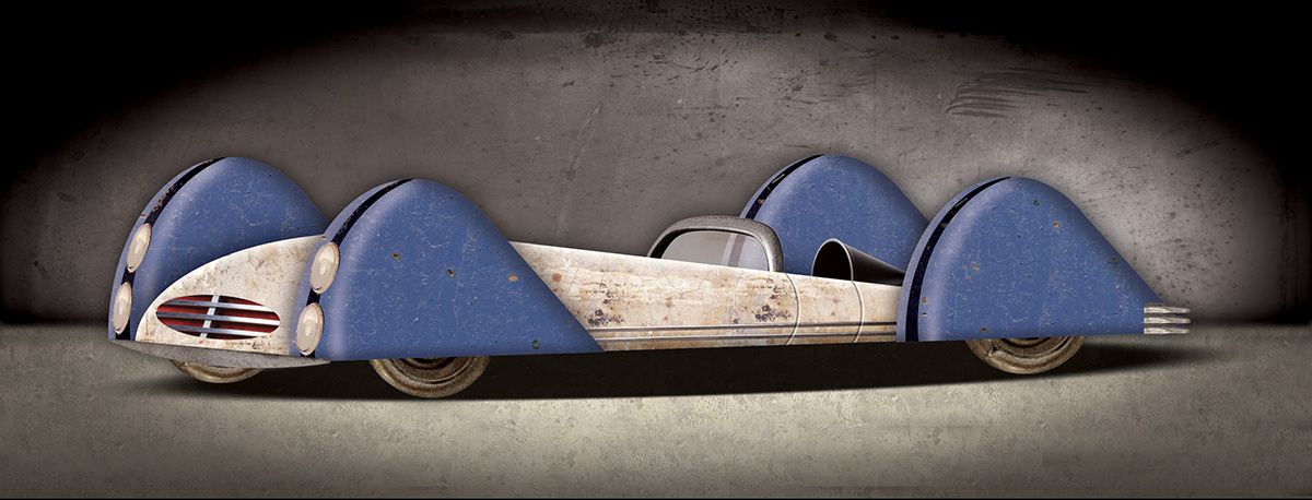 art Cars automobile illustrations john ueland texture metal mixed media