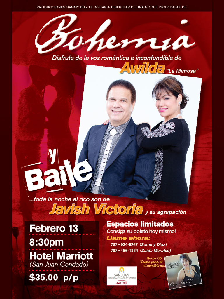 poster table tent banner press ad Bohemia baile merengue musica salsa latino hispano romance romantico Vanentine San Valentin