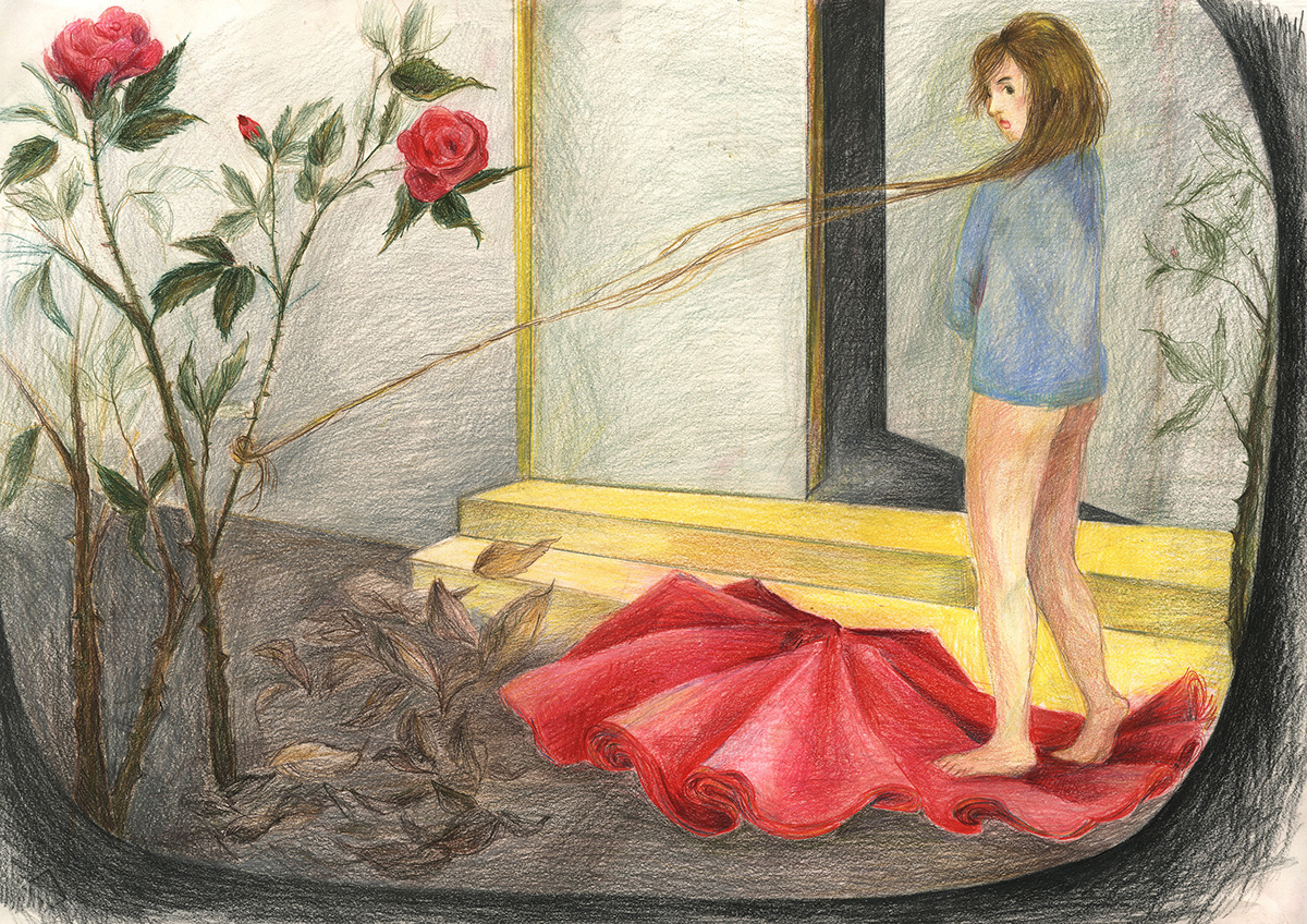Roses garden girl pandora greek greek mythology mythology fire zeus red skirt red roses self initiative Prometheus hair