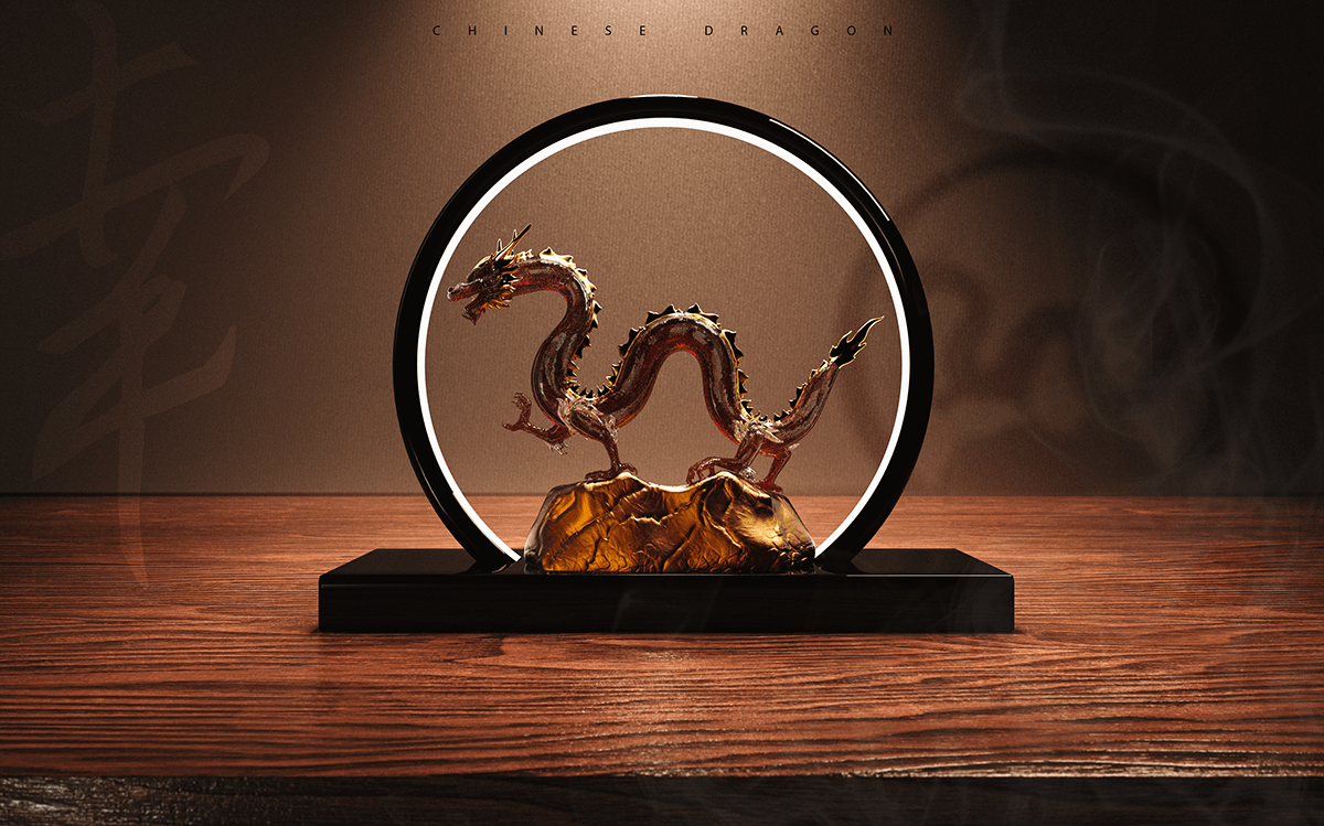 trophy crystal Gems dragon chinese new year chinese product design  3d modeling visualization 3D