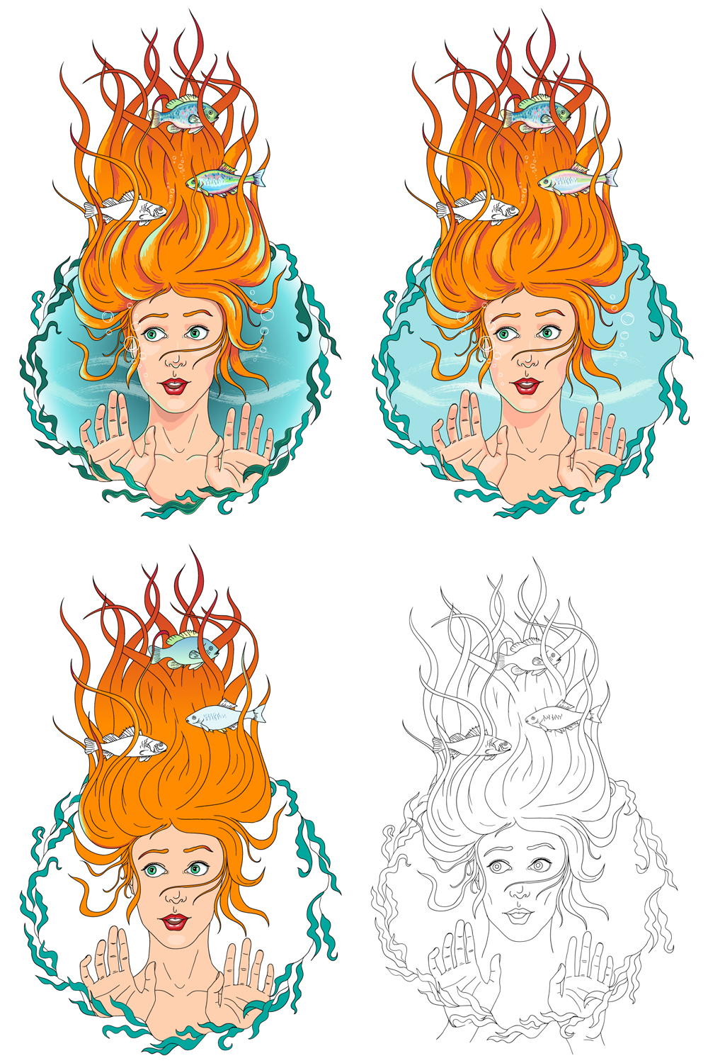 lost Ocean sea girl hair woman fish portrait people surreal animals redhead brue red orange