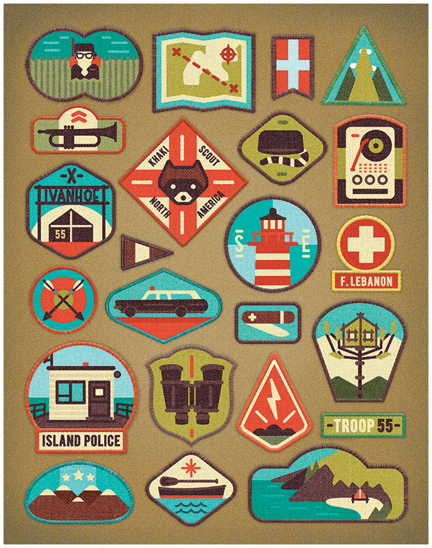 Moonrise Kingdom Badges scouts wes anderson vector texture Movies Cinema map america camping bugle lighthouse Clothing outdoors