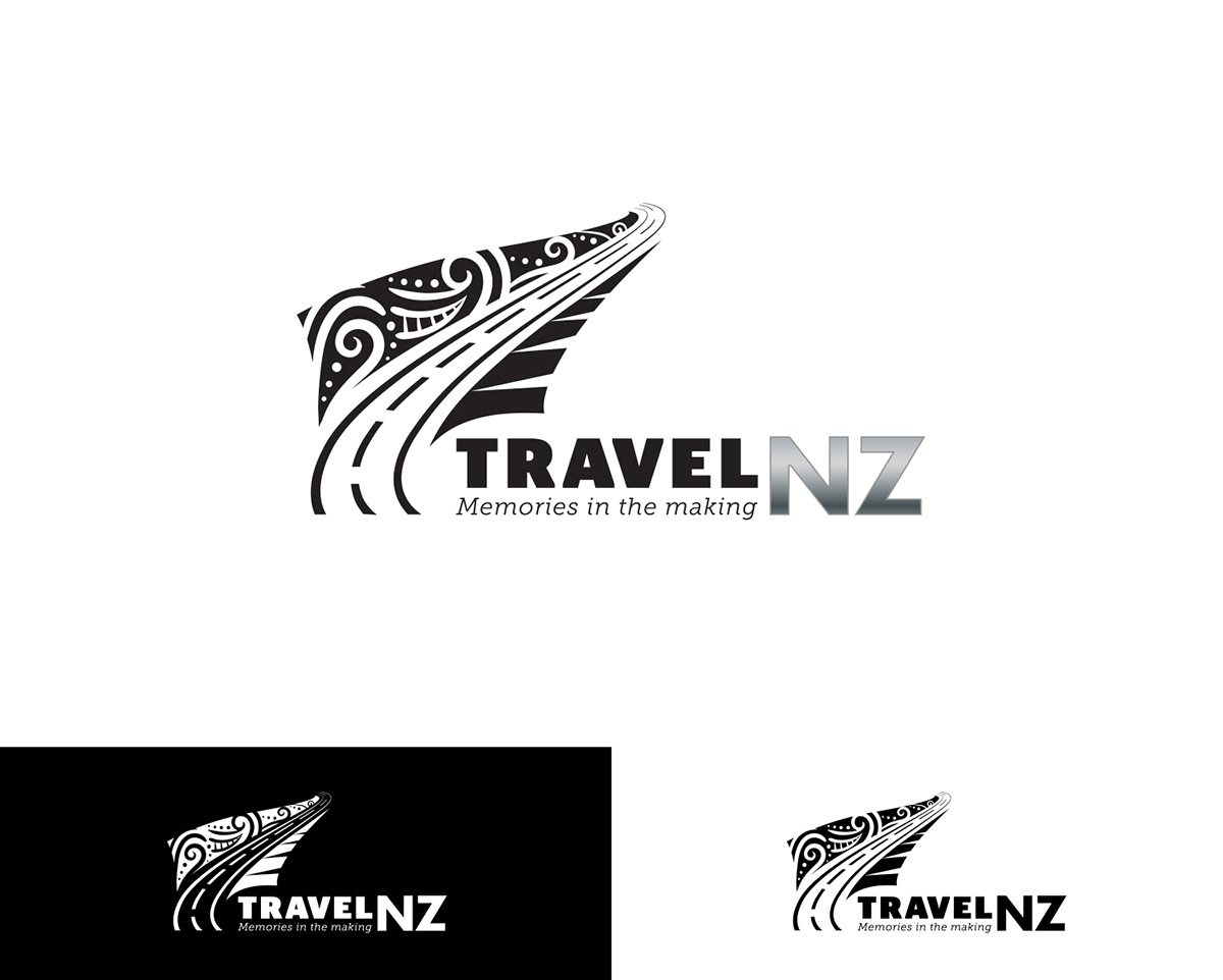logo Travel New Zealand branding  fern black and white motorhome design traveling