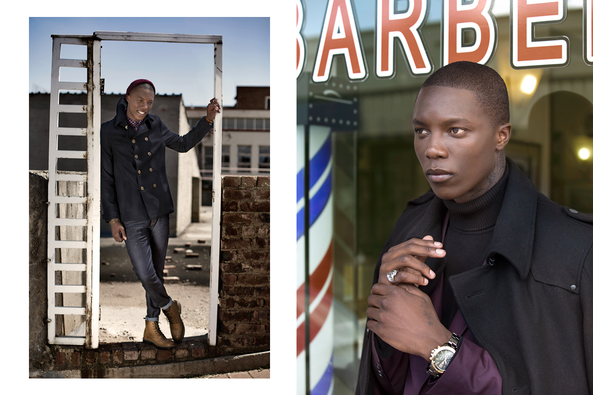 markham  denim Menswear male model Manyano Ice Models Lyn Kennedy steve marais  Jess Lupton barber shop Joburg  Johannesburg brett rogers