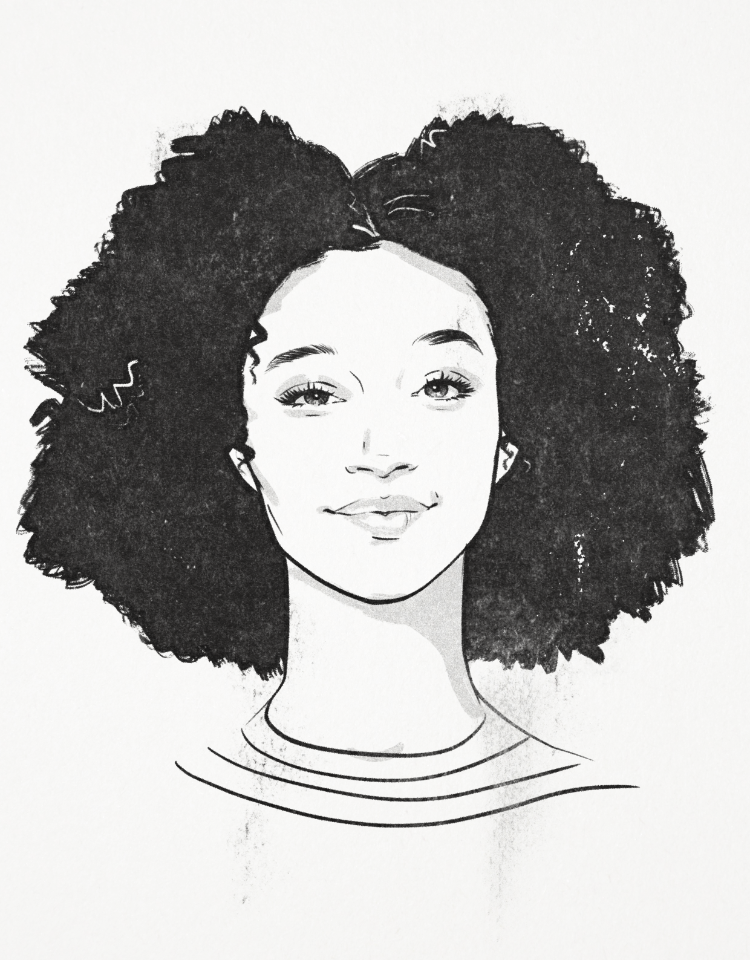 illustrated portrait of african american woman with inky textures and hand drawn look