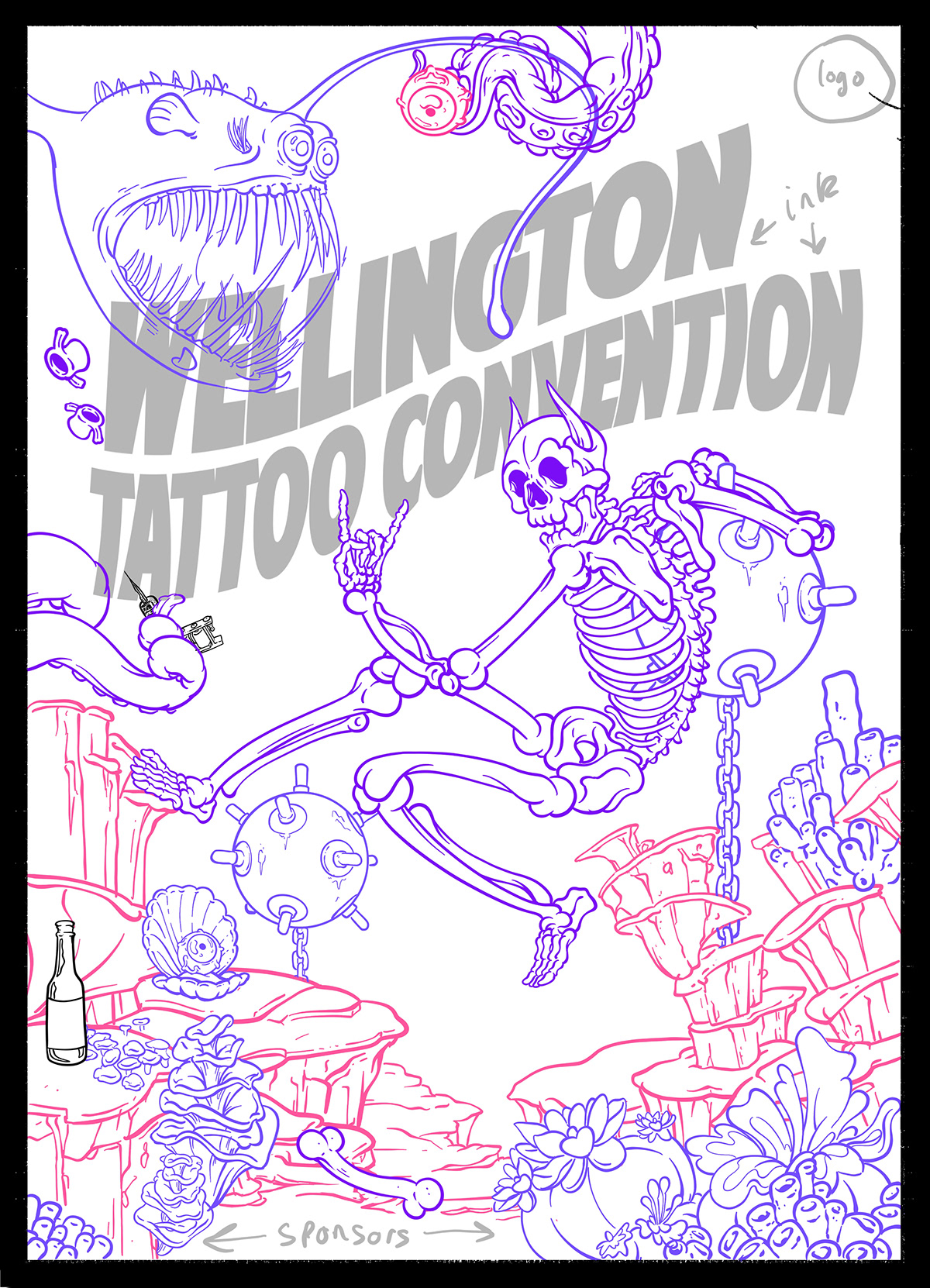 art Event Poster ILLUSTRATION  nauticle New Zealand octopus poster skeleton tattoo