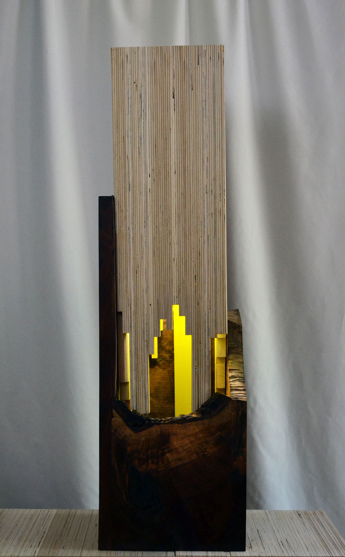 walnut laminated plywood light sculpture lighting wood scrap material