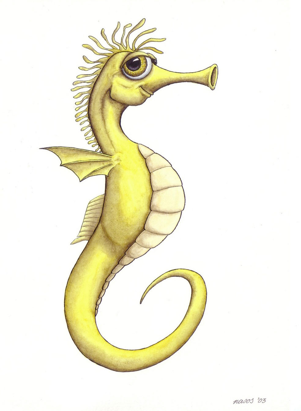water color  drawing  design Character  cartoon sea horse  yellowbean  art Pop Art watercolor
