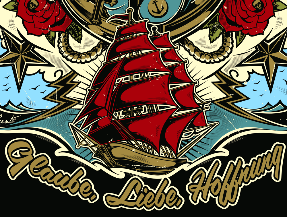 pin-up hot rod sea boat Rockabilly rock'n'roll Psychobilly tattoo kustom kulture dice skull david vicente dvicente-art D.VICENTE