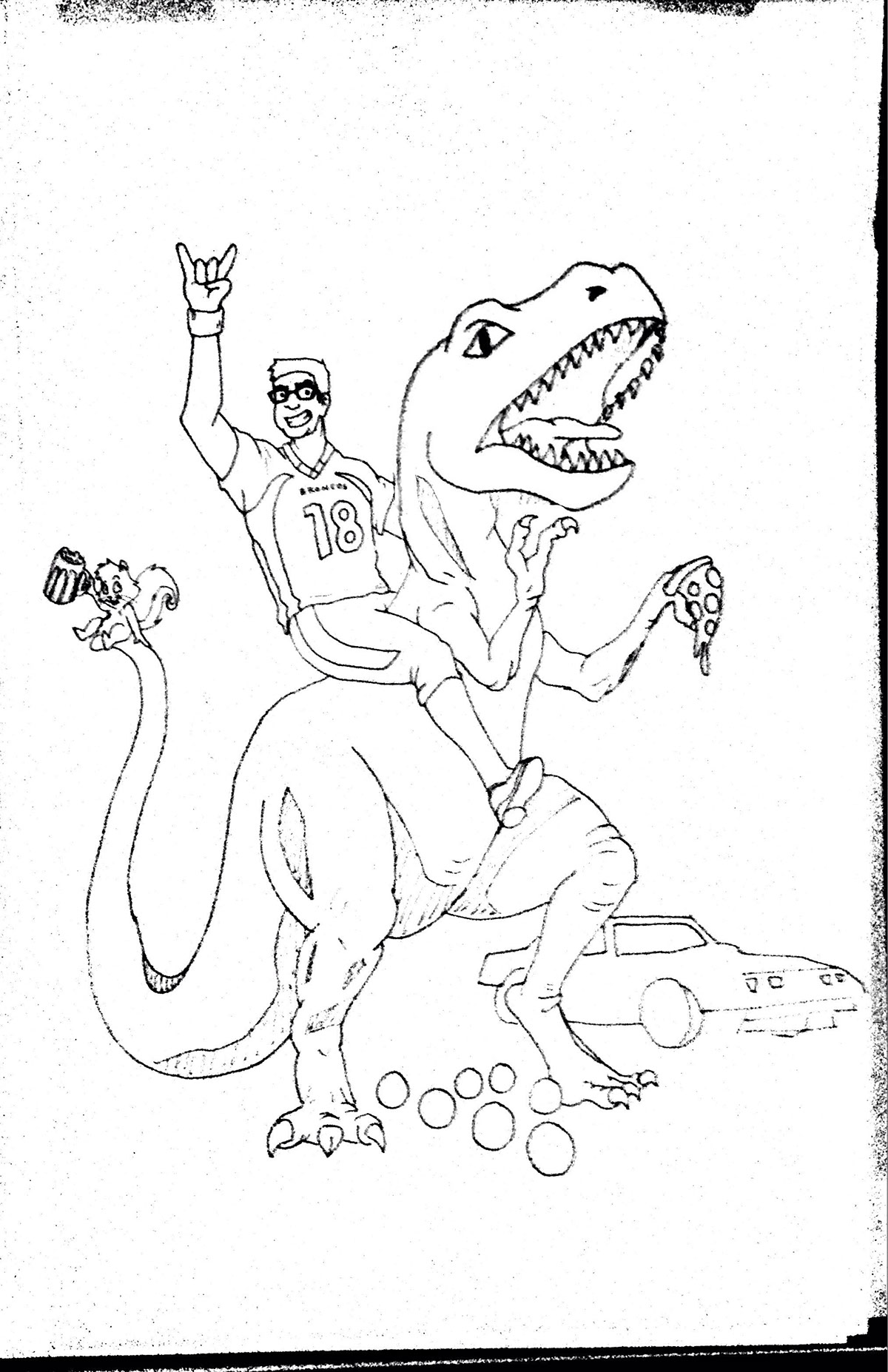 Dinosaur trex dragon ball z Pizza broncos poster fantasy