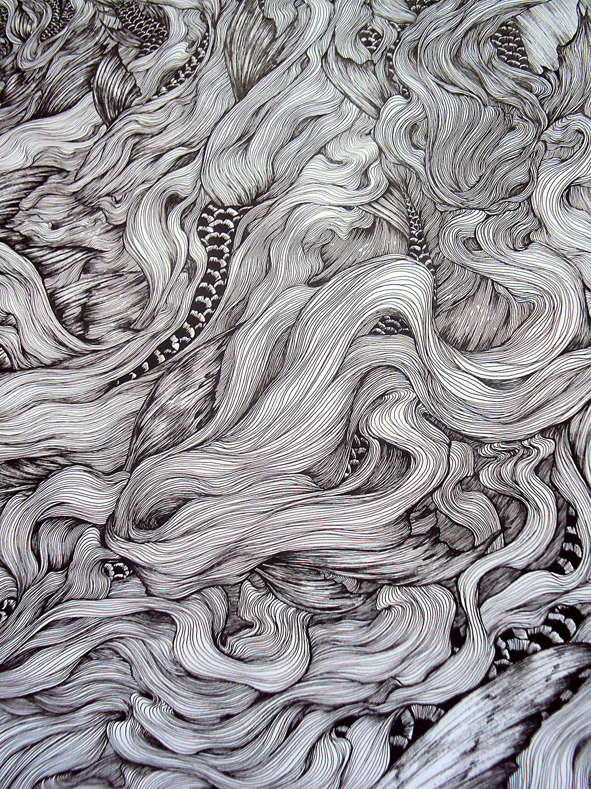 mermaids fishes lines ink Rotring water hair