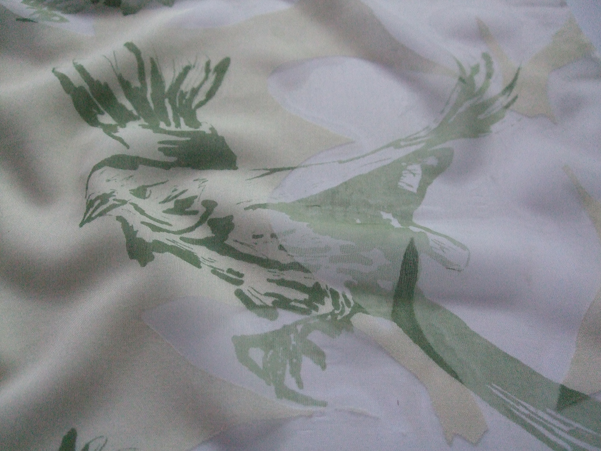 birds feathers Screenprinting Textiles interiors fabrics