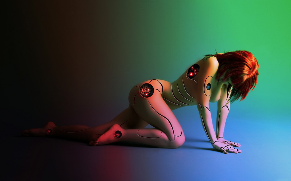 Cyborg redhead female robot
