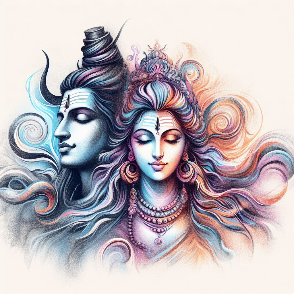 Lord Shiva and Parvati Abstract Pencil Art