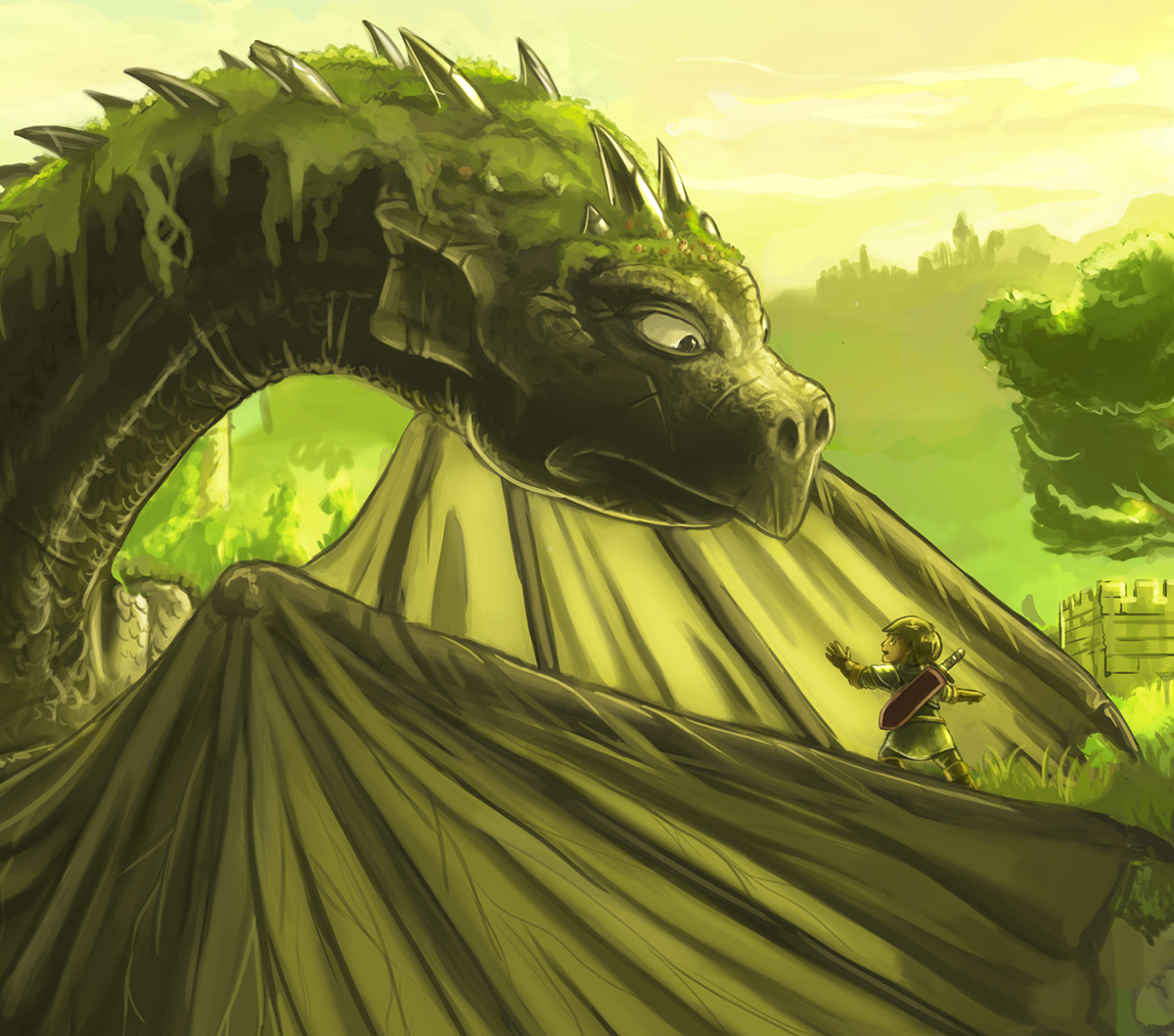 dragon  fantasy  elf trees  castle concept art paint color Graphic Novel Procreate Wacom Intuos forest imp