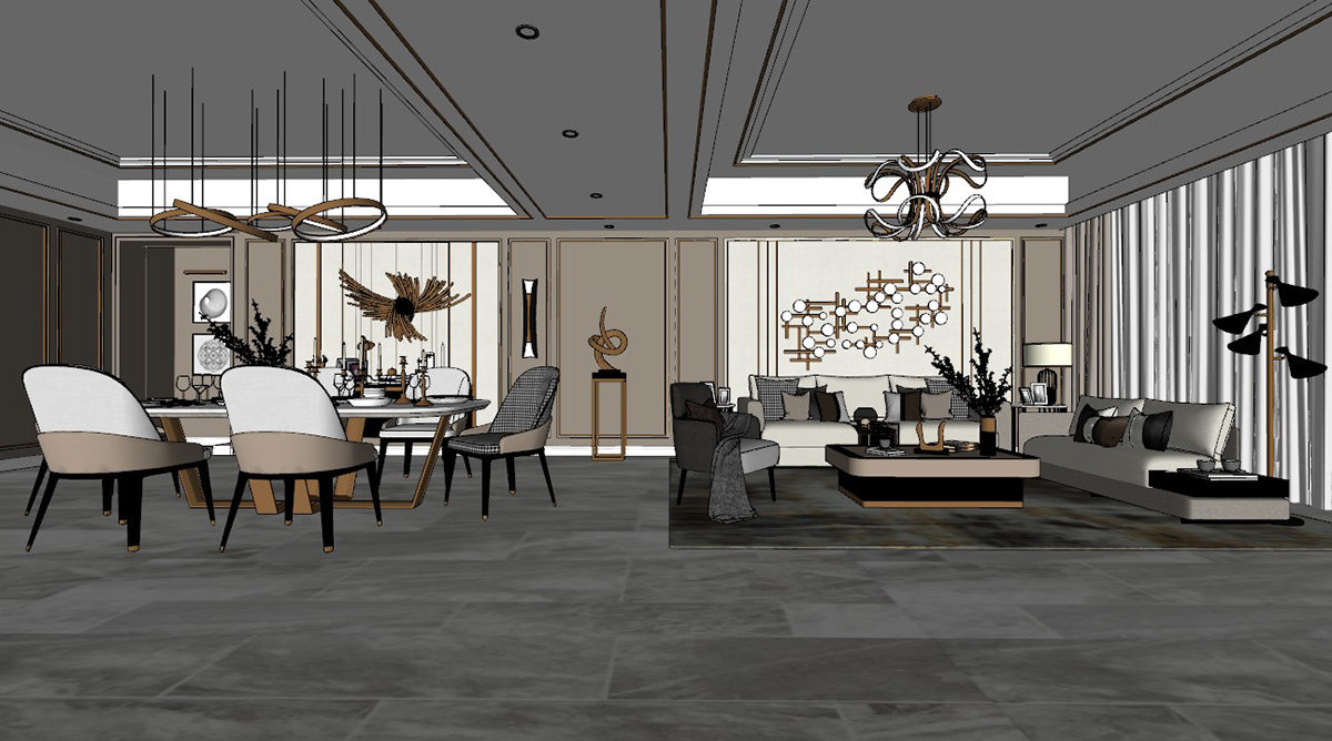 interior design  living room 3D scene SketchUP