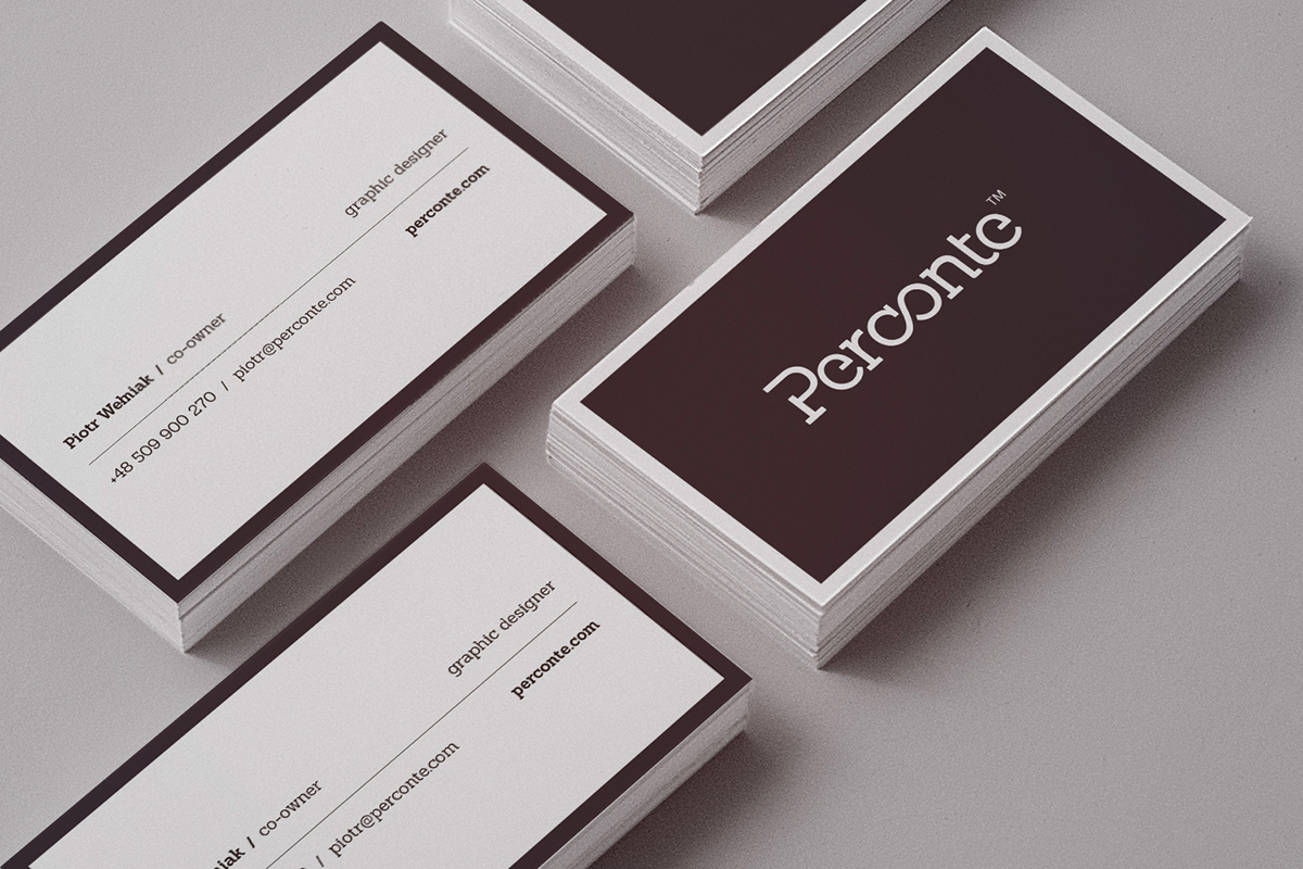 Perconte Stationery logo business card paper cup b&w simple minimalistic less