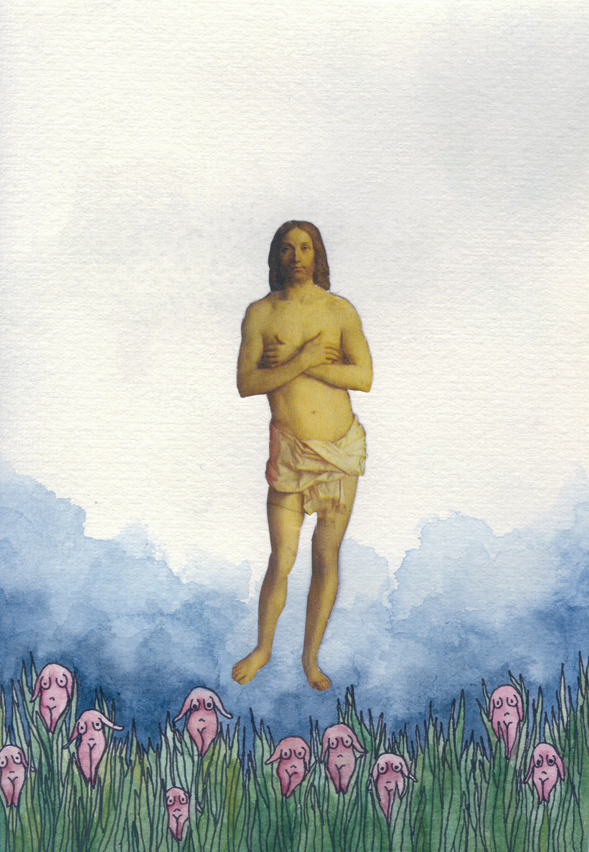 jesus female watercolors collage nudes Triptych biblical bible church Christian religious religion