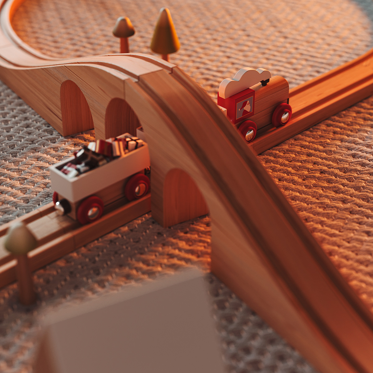 3d art 3d modeling 3ds max archviz Christmas cozy photorealistic Render train wood toy