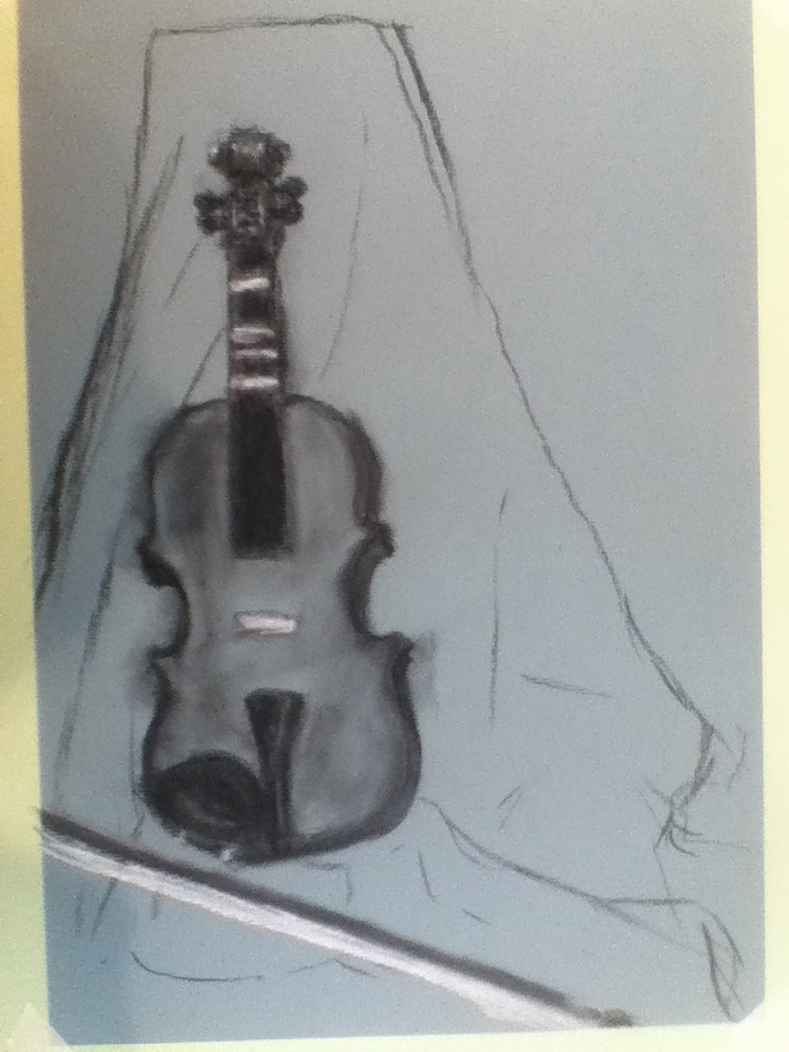 charcoal Violin still life conte crayon