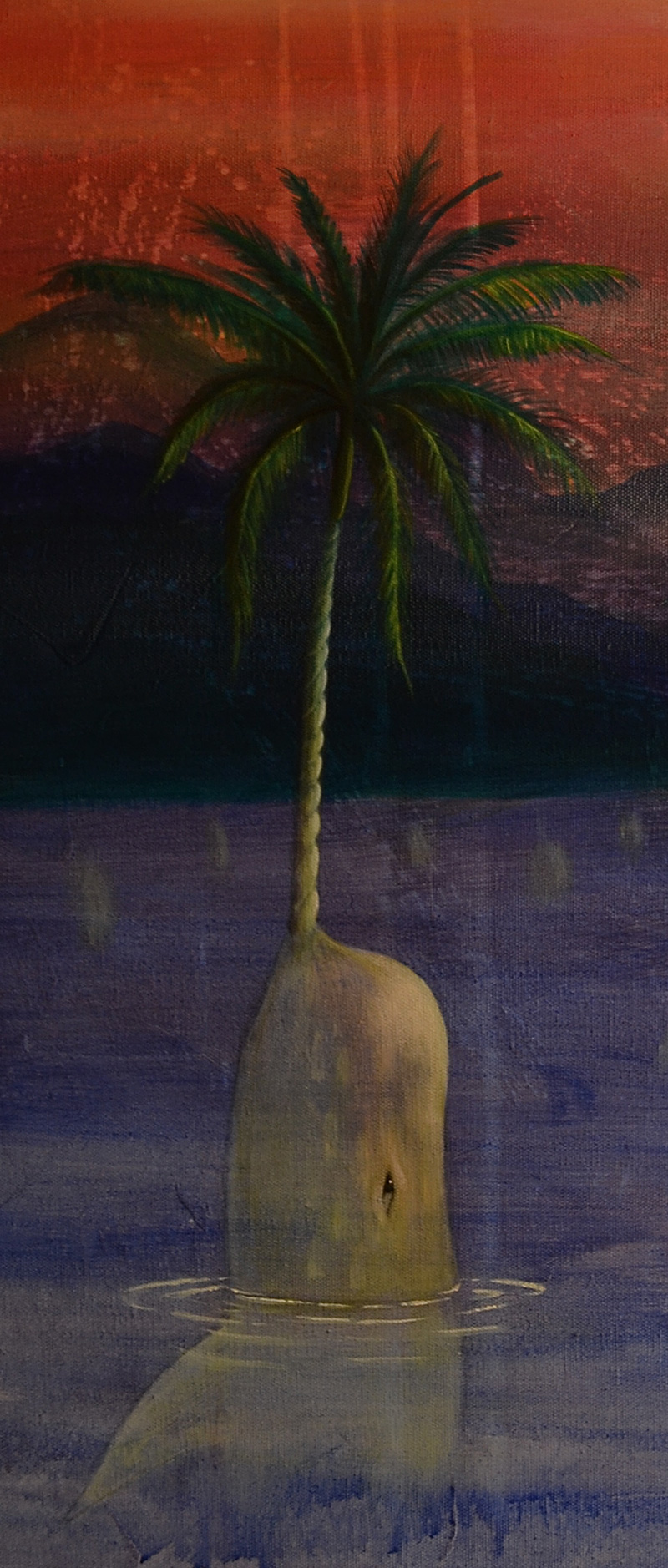 surreal narwhal Whale Palm Tree acrylic canvas handmade