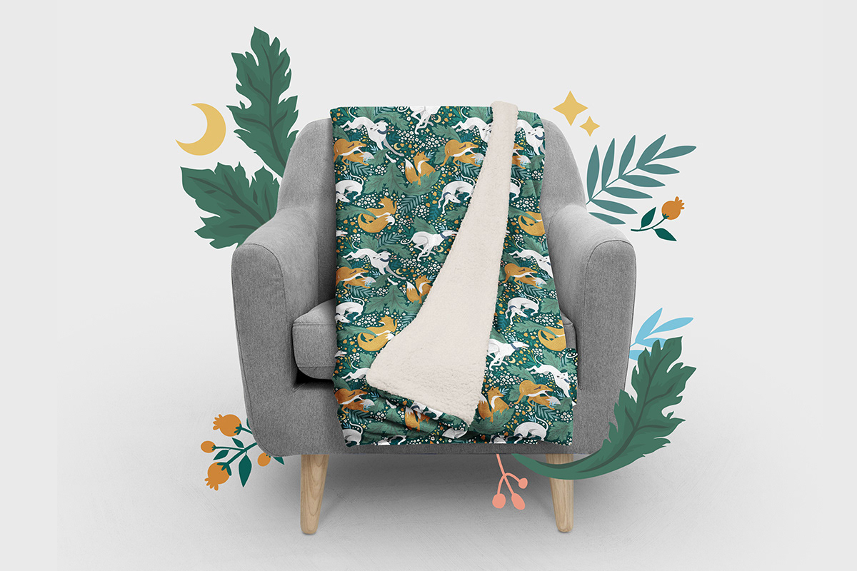 budapest fabric forest FOX grey hound ILLUSTRATION  Magic   pattern design  textile wallpaper