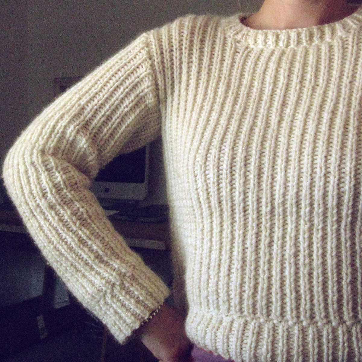 hand knitting rib sweater
