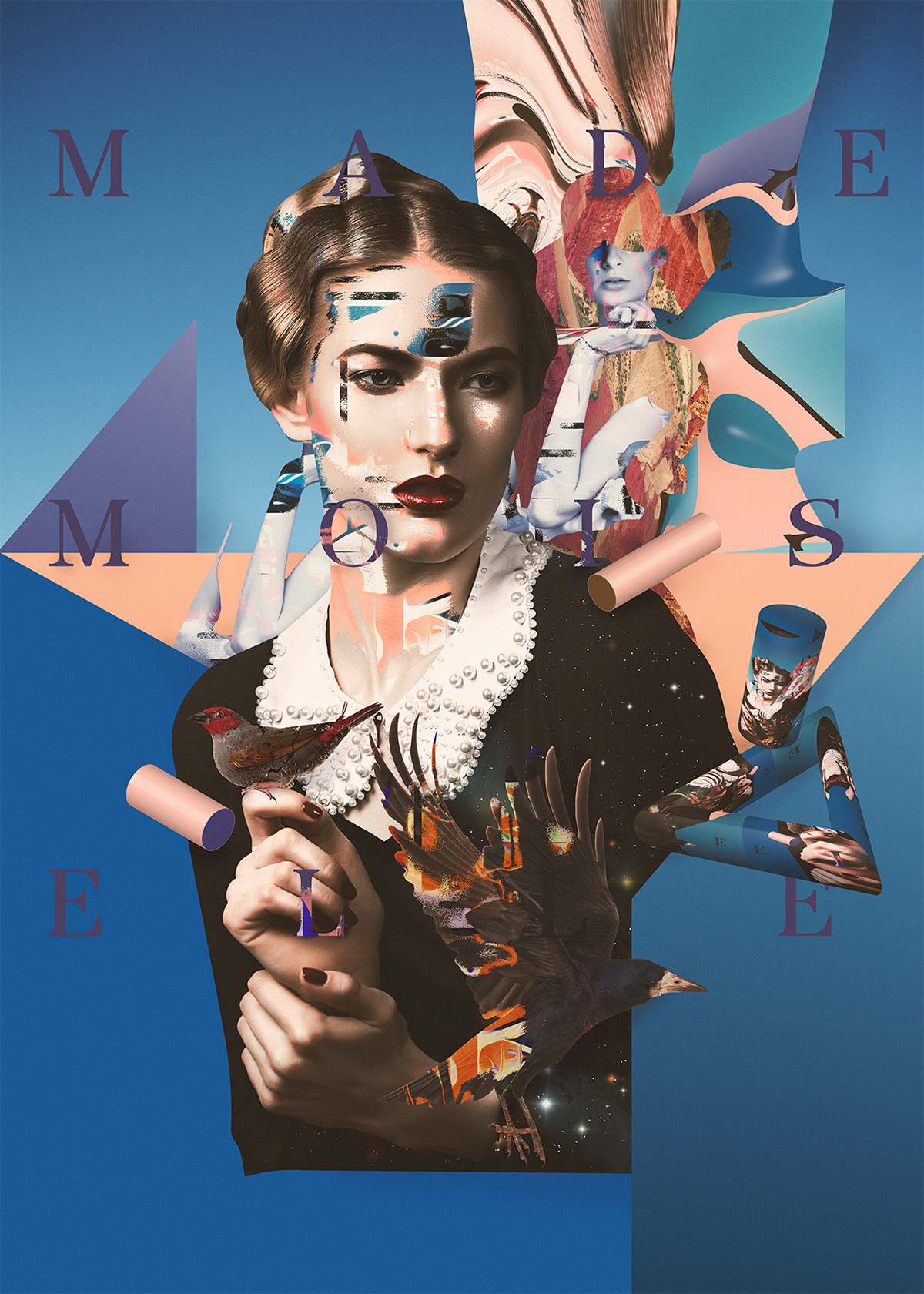 Adobe Portfolio collage face portrait French Style Minimalism geometric onufszak mixed media 3D Behance poster