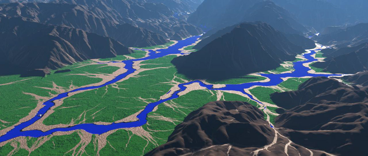 vue 3D Landscape river valley mountains